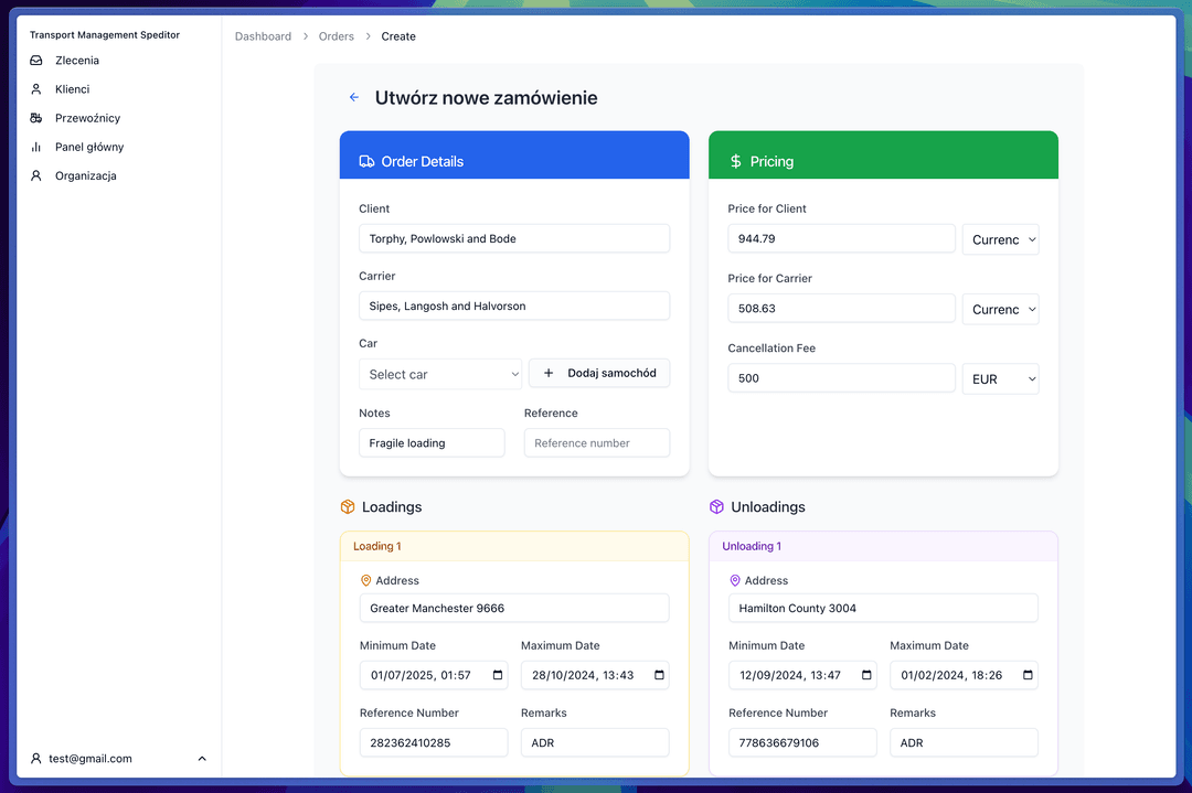 Order Creation Form