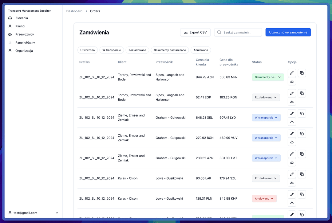 Order Management Panel